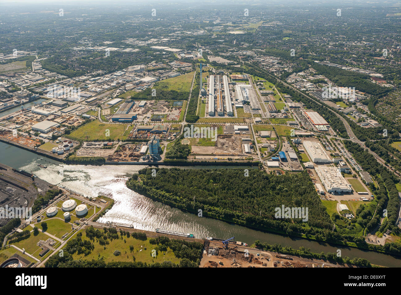Aerial view, aluminium smelting plant, Econova industrial estate, Bergeborbeck, Essen, Ruhr area, North Rhine-Westphalia Stock Photo