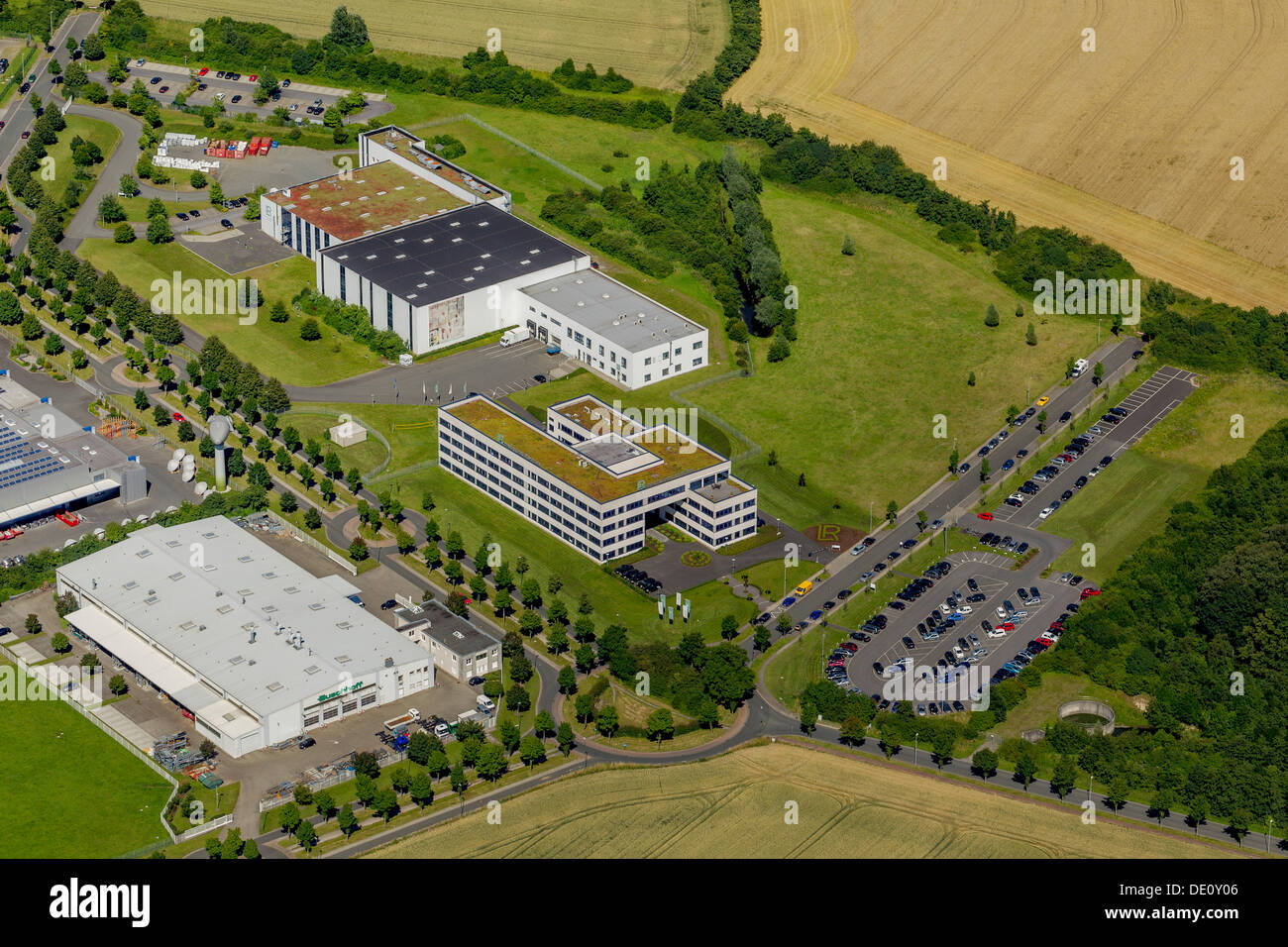 Aerial view, LR Health & Beauty Systems GmbH, Olfetal industrial estate, Ahlen, Ruhr area, North Rhine-Westphalia Stock Photo