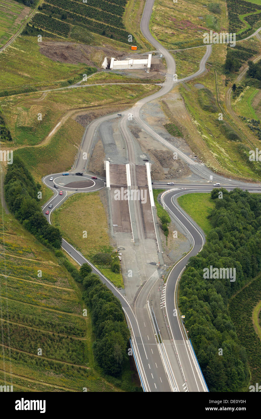 Aerial view, junction of Bestwig, A46 motorway, expansion under construction, near Bestwig-Nuttlar, North Rhine-Westphalia Stock Photo