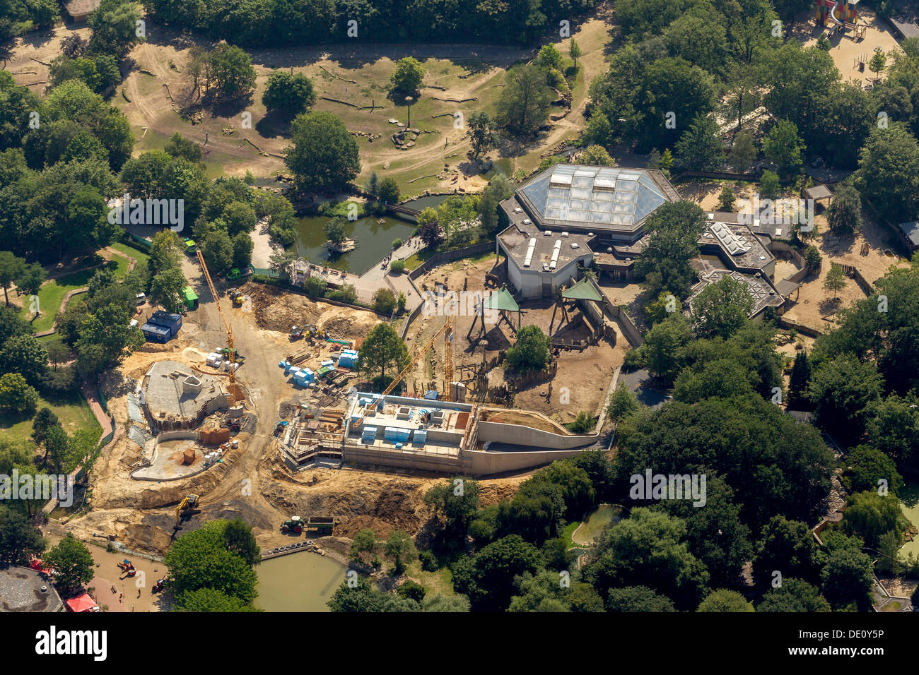Aerial view, elephant enclosure of the Allwetterzoo Muenster zoo Stock