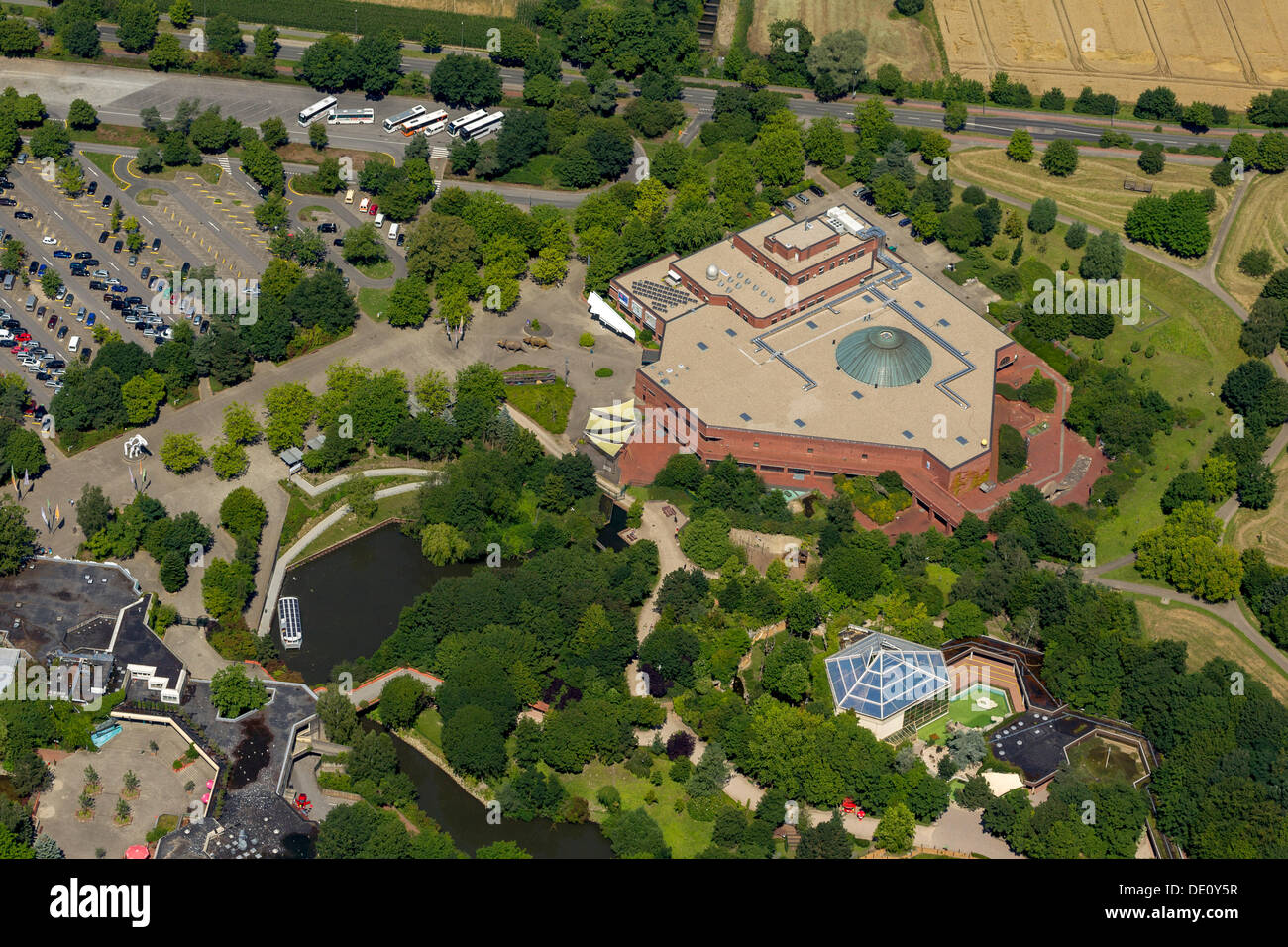 Aerial view, elephant enclosure of the Allwetterzoo Muenster zoo ...