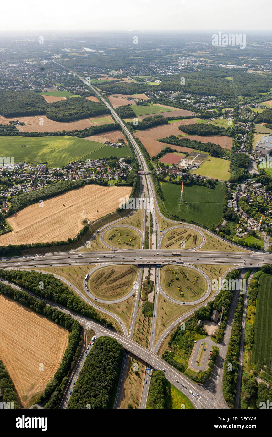 Aerial view, DO-Bodelschwingh motorway intersection, CAS-Ost motorway A45 motorway and A42 motorway, Dortmund, Ruhr area Stock Photo