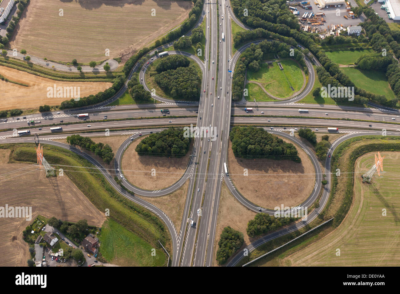 Aerial view, Dortmund West motorway intersection, A45 motorway and A40 motorway, Dortmund, Ruhr area, North Rhine-Westphalia Stock Photo