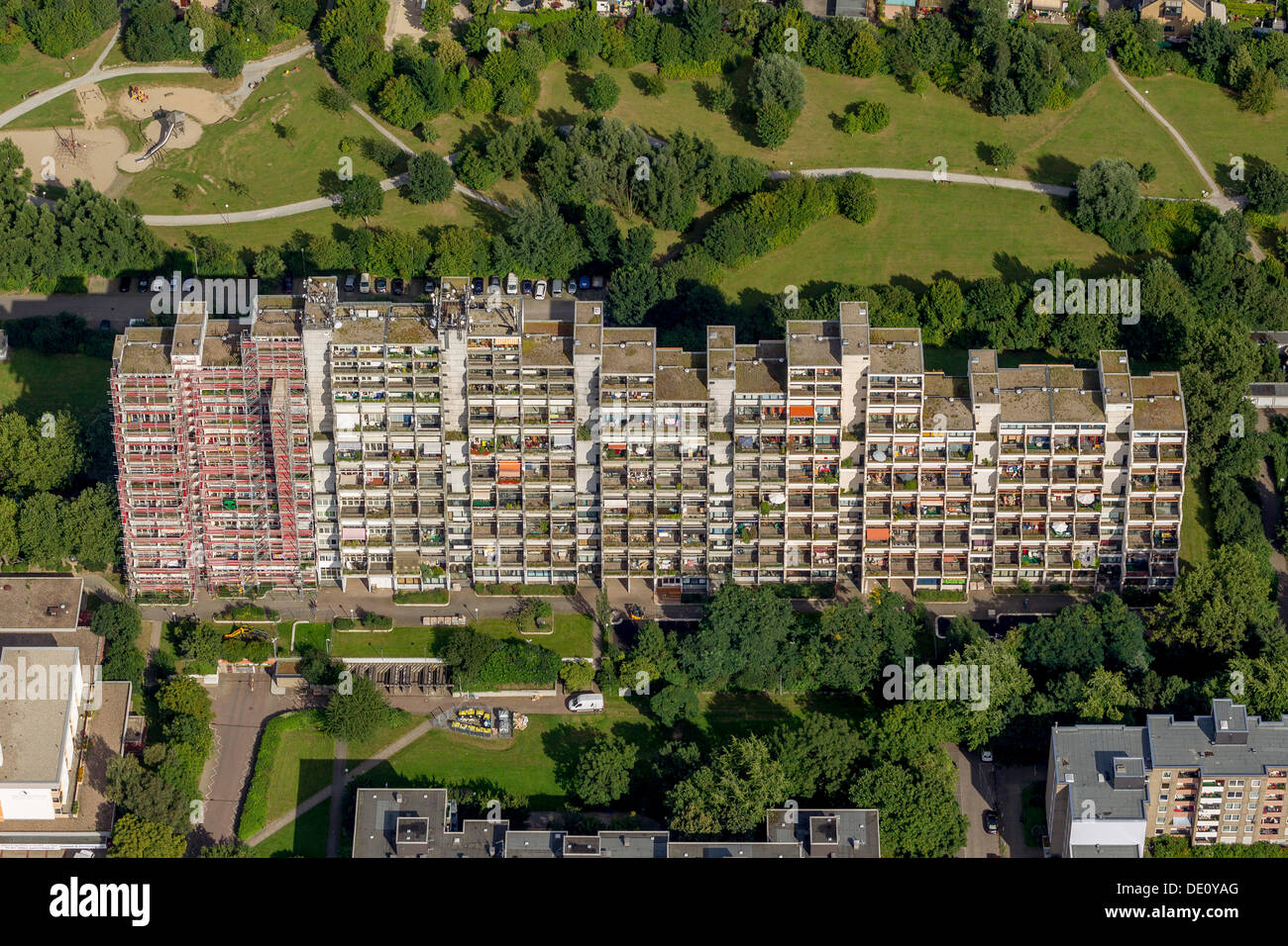Aerial view, HannibalHochhaus apartment towers being renovated