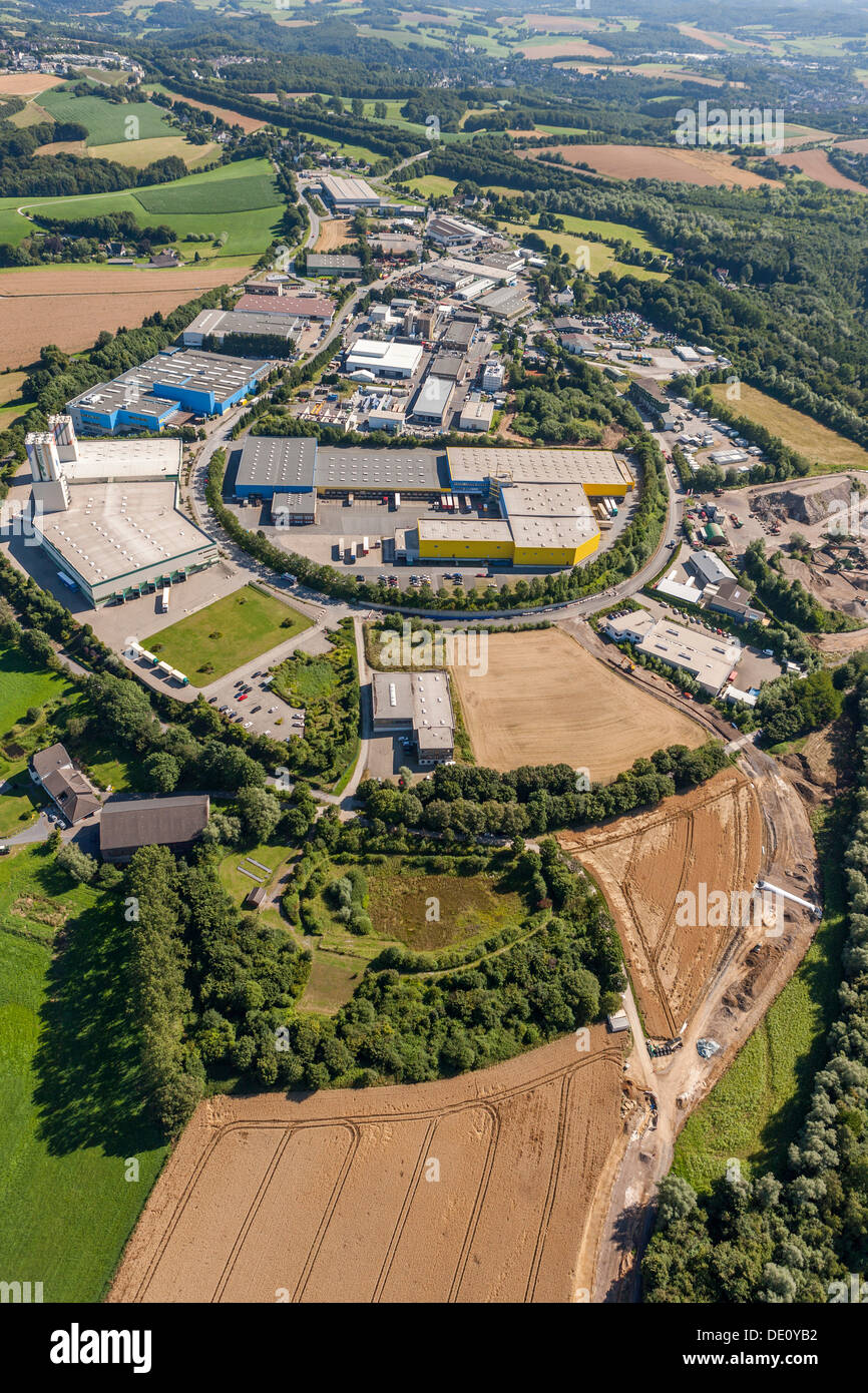 Aerial view, Toenisheide commercial area, PanoramaRadweg bike path, Rhineland, North Rhine-Westphalia Stock Photo