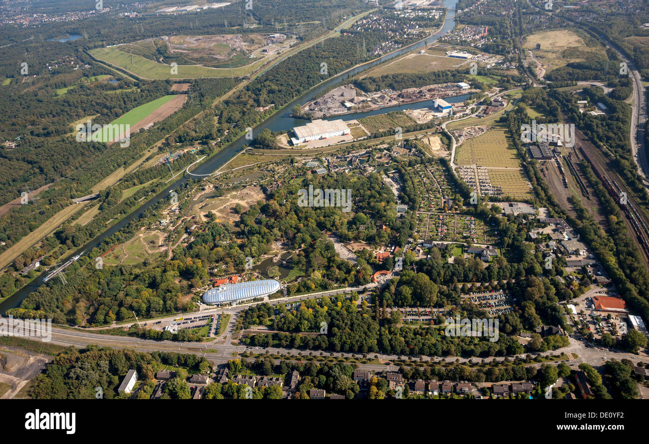 Aerial view, Zoom Erlebniswelt zoo, Gelsenkirchen, Ruhr area, North Rhine-Westphalia Stock Photo