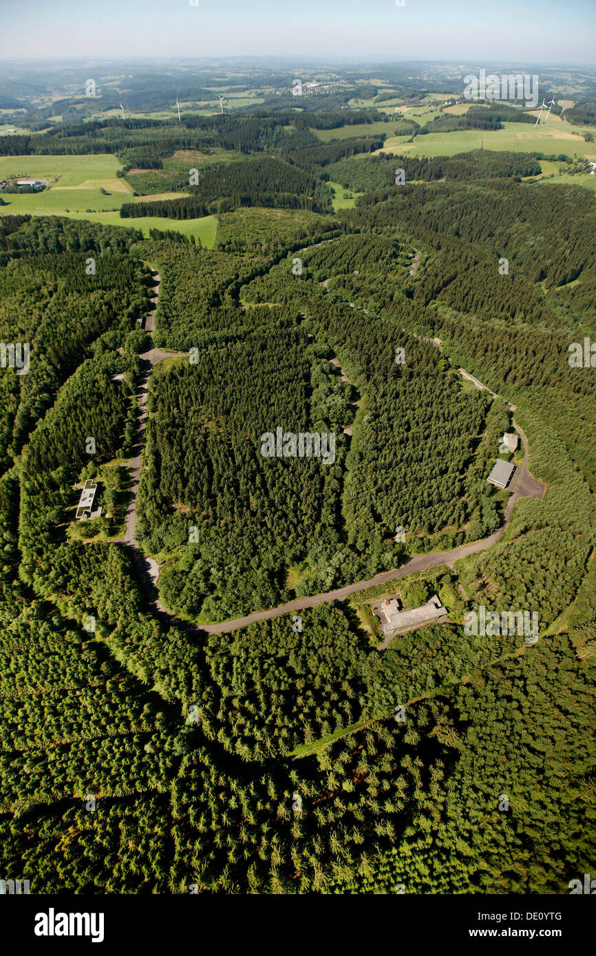 Aerial view, former barracks, proposed site for a forensic institute, Reichshof, Oberbergisches Land region Stock Photo