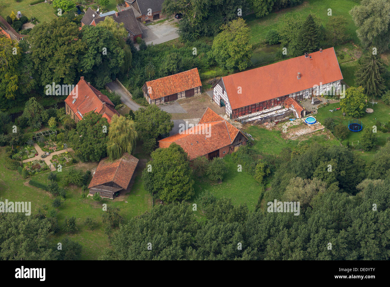 Aerial view, farm, Sankt Vit, Rheda-Wiedenbrueck, North Rhine-Westphalia Stock Photo