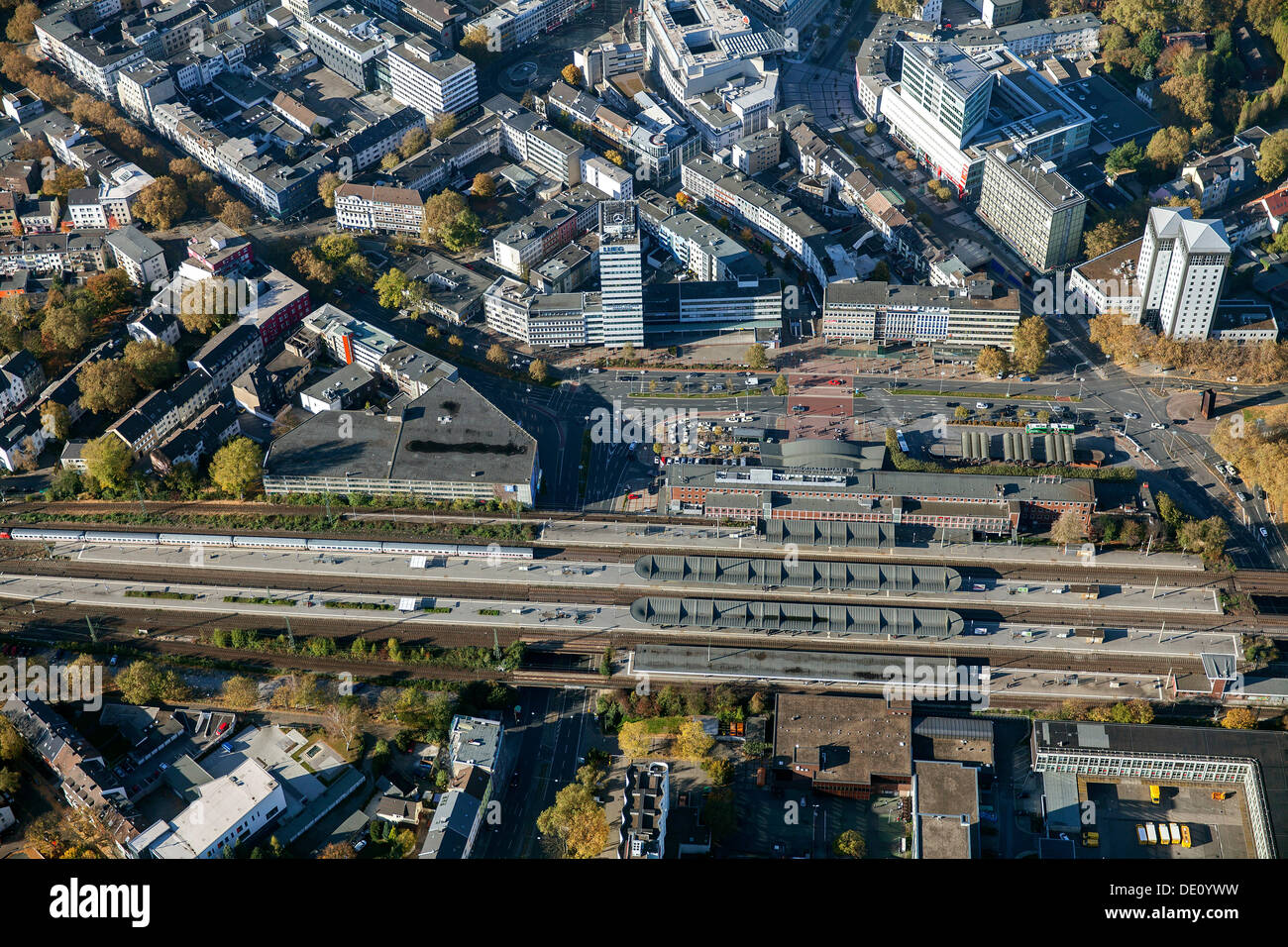 Aerial view, Bochum main railway station and the car park, Bochum, Ruhr area, North Rhine-Westphalia Stock Photo