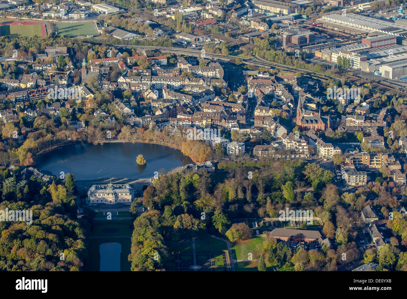 Aerial view, Benrath with Schloss Benrath Palace, Duesseldorf, Lower Rhine, North Rhine-Westphalia Stock Photo