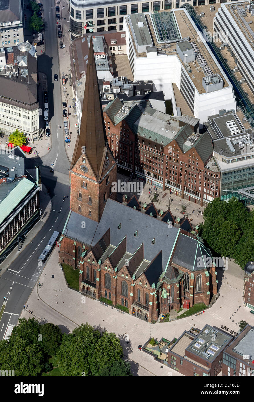 Aerial view, Hauptkirche St Petri, St. Peter's Church or Cathedral Stock Photo