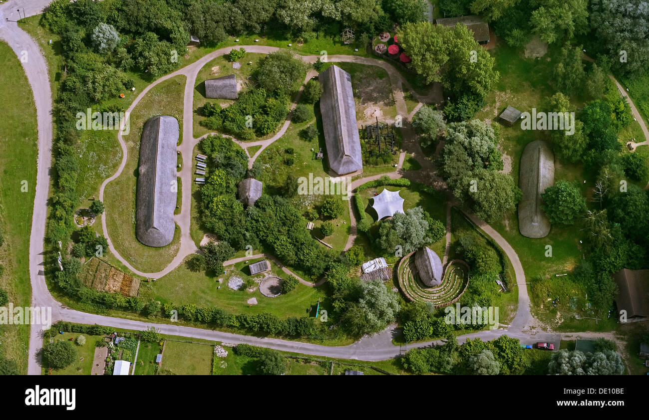 Aerial view, Hitzacker Archaeological Centre, open-air museum Stock Photo