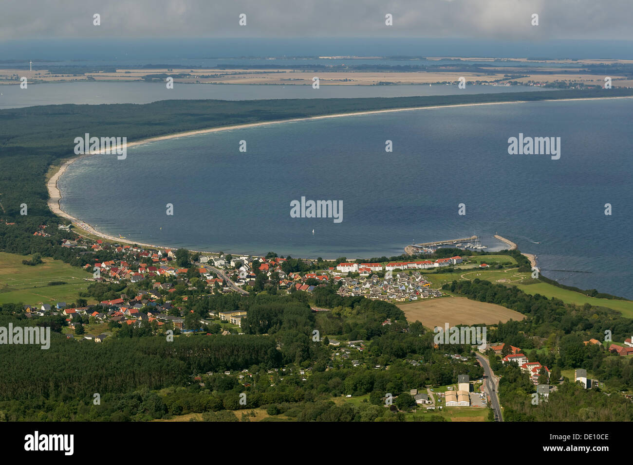 Aerial view, community of Glowe and the beach of Schaabe, Glowe on the island of Ruegen Stock Photo