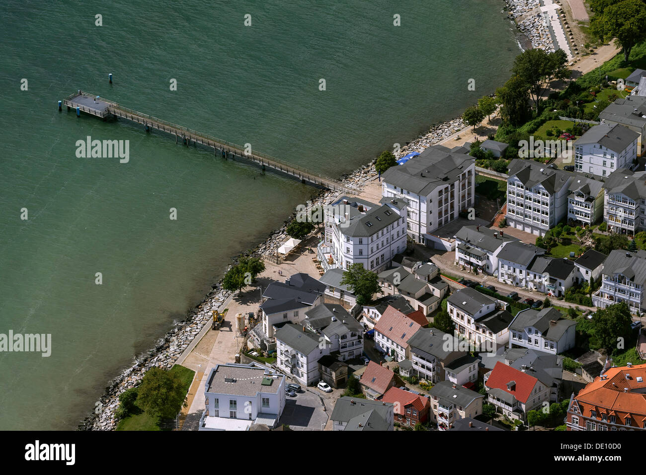 Aerial view, Sassnitz with the harbour entrance and jetty on the island of Ruegen Stock Photo