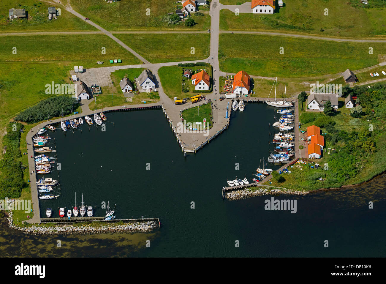 Aerial view, Baltic Sea port of Neuendorf on Hiddensee Island Stock Photo