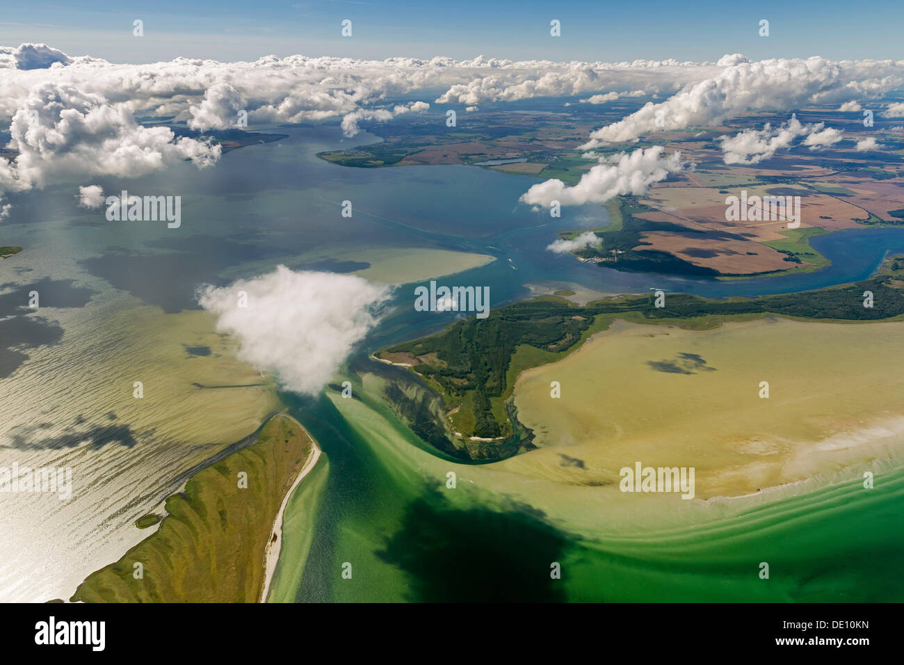Aerial view, south of Hiddensee Island, nature reserves of Gellen and Gaensewerder Stock Photo