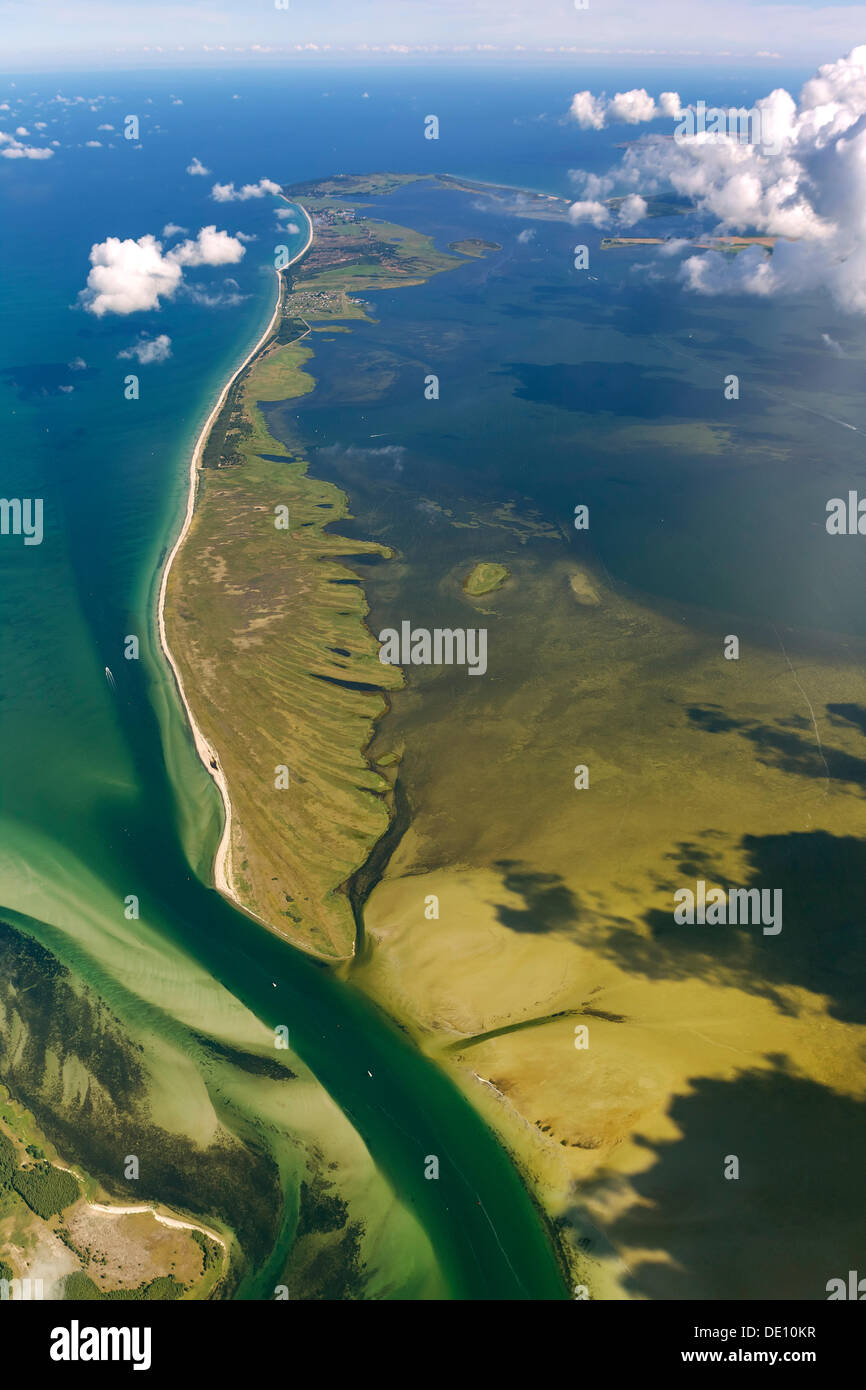 Aerial view, south of Hiddensee Island, nature reserves of Gellen and Gaensewerder Stock Photo