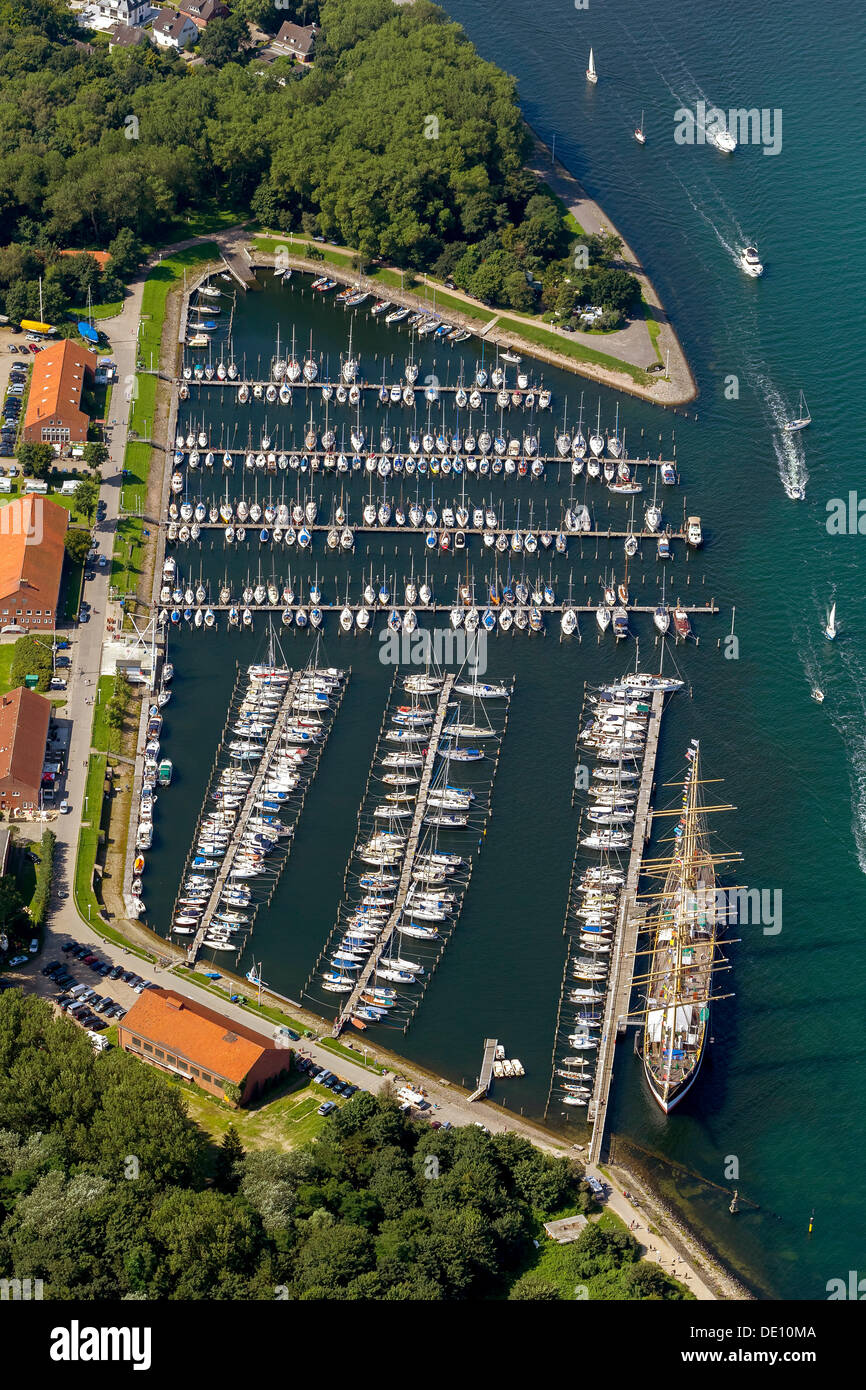 Aerial view, Priwall Baltic Sea Station, yacht harbour, Seglermesse restaurant Stock Photo
