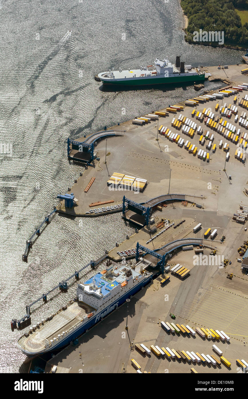 Aerial view, Travemuende ferry port, Scandinavia Ferries Stock Photo
