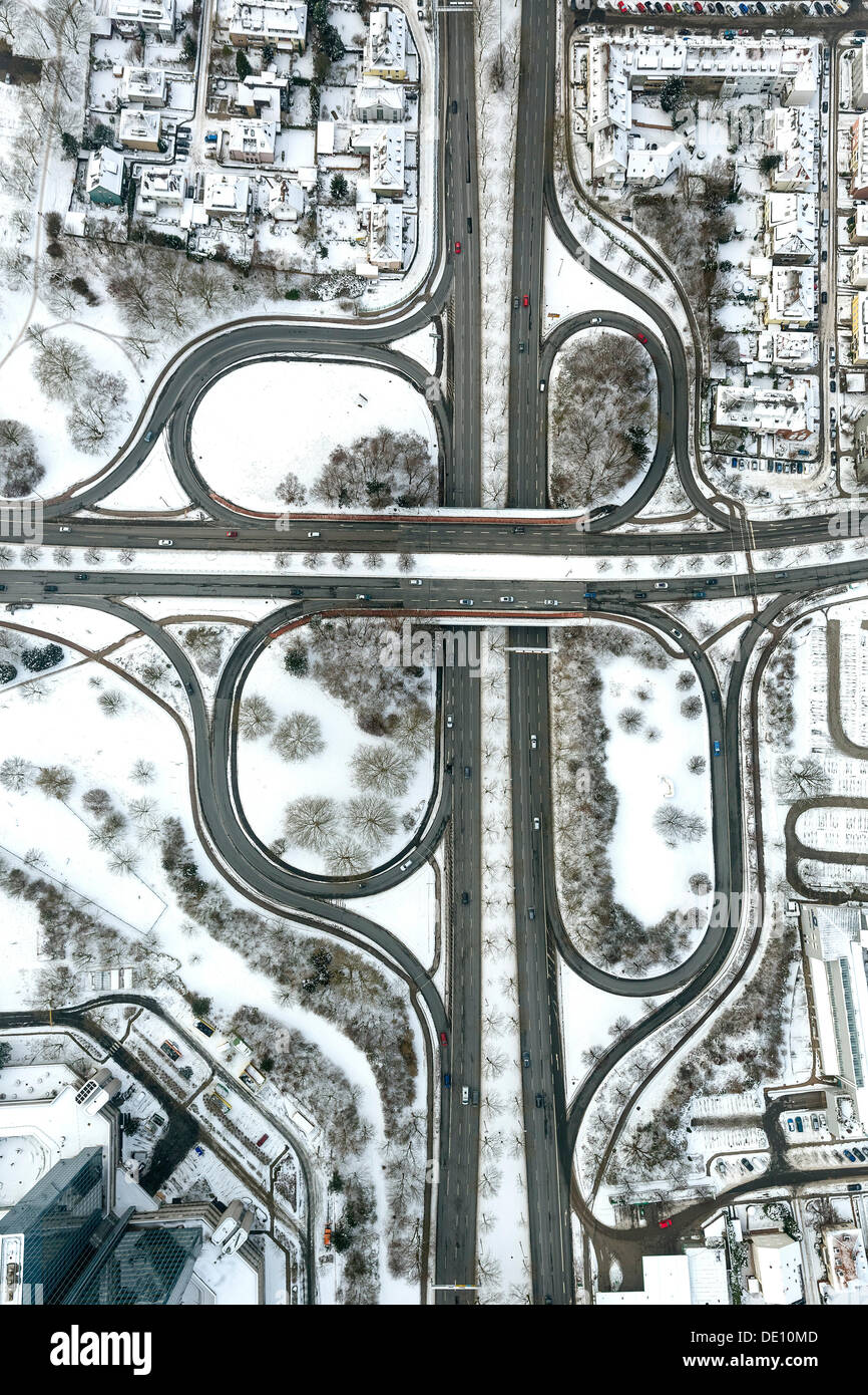 Aerial view, junction of the A40 autobahn, B1, Ruhrschnellweg, crossing the A54 autobahn, Ruhrallee Stock Photo