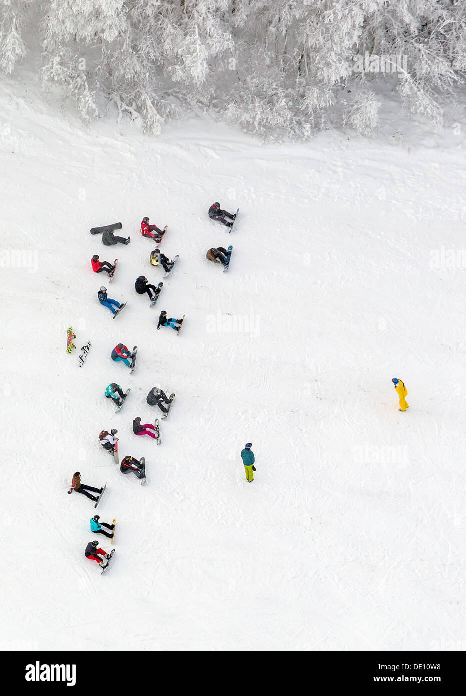 Aerial view, ski school, snowboard school Stock Photo