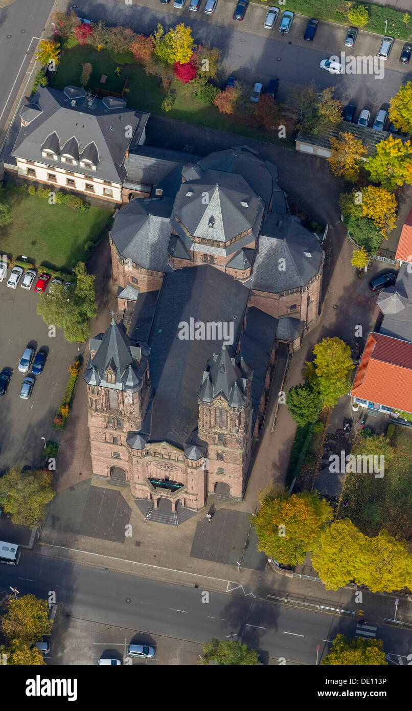 Aerial photo, Catholic Parish Church of the Holy Sacrament or Saar Cathedral Stock Photo