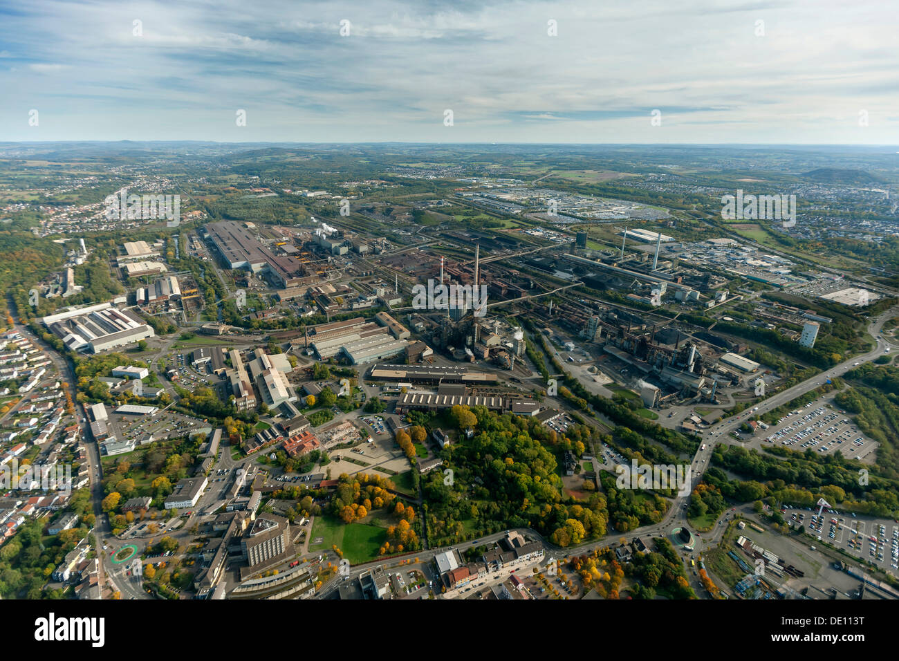Aerial view, steel production plant of the Dillinger Huette AG Stock Photo