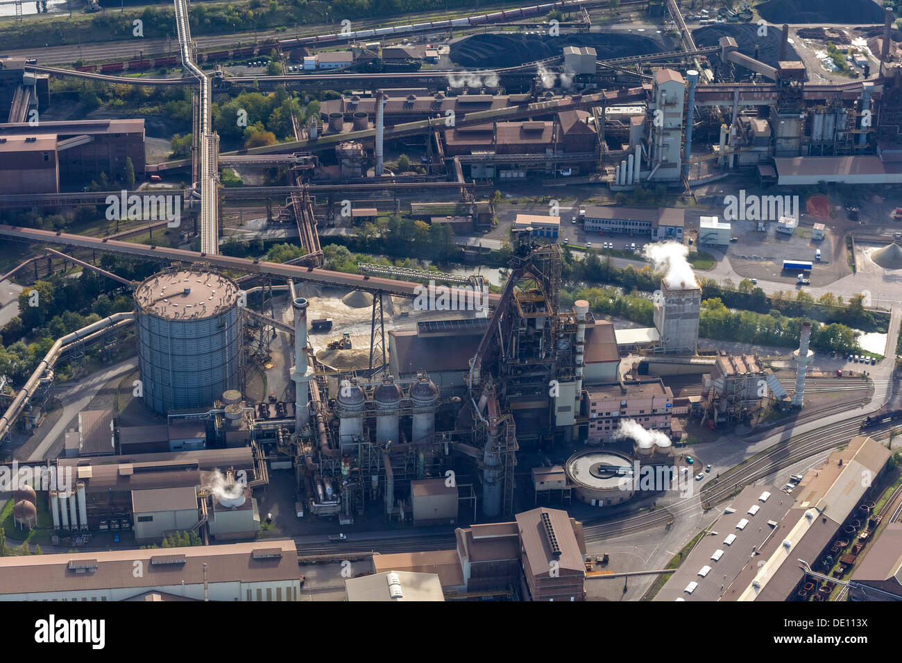Aerial view, steel production plant of the Dillinger Huette AG Stock Photo