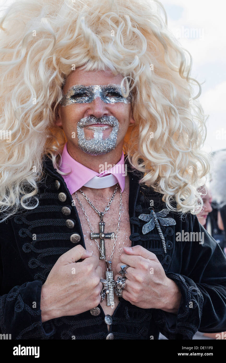 England, East Sussex, Brighton, Brighton Pride Parade, Parade Participant dressed as Goth Priest Stock Photo