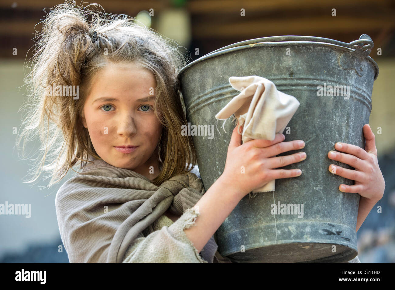 The poor girl Cosette, Les Misérables - theatre version of the novel by Victor Hugo, Waldbuehne Heessen open-air theatre Stock Photo