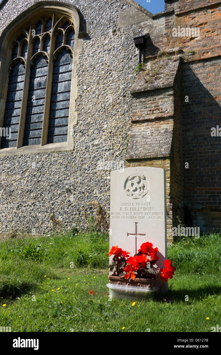 New Grave stone for first world war WW1 soldier in English church yard Stock Photo
