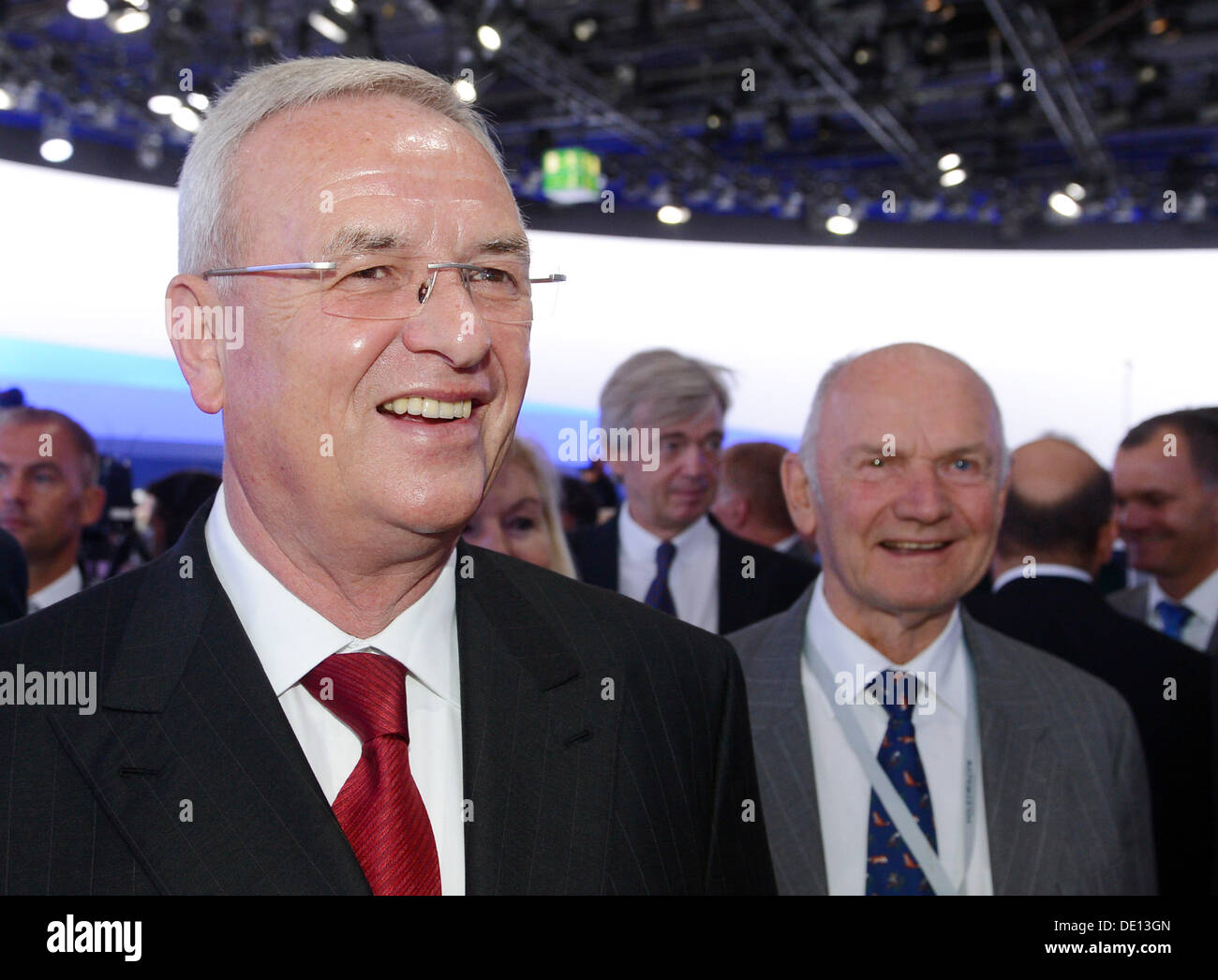Frankfurt Main, Germany. 09th Sep, 2013. CEO of car manufacturer Volkswagen (VW), Martin Winterkorn (L) and chairman of the supervisory board of VW, Ferdinand Piech stand at the exhibition booth of Volkswagen AG at the press day of the Frankfurt Motor Show (IAA) in Frankfurt Main, Germany, 09 September 2013. Almost 1100 exhibitors will present their novelties at the automotive trade show from 12 till 22 September 2013. Photo: ULI DECK/dpa/Alamy Live News Stock Photo