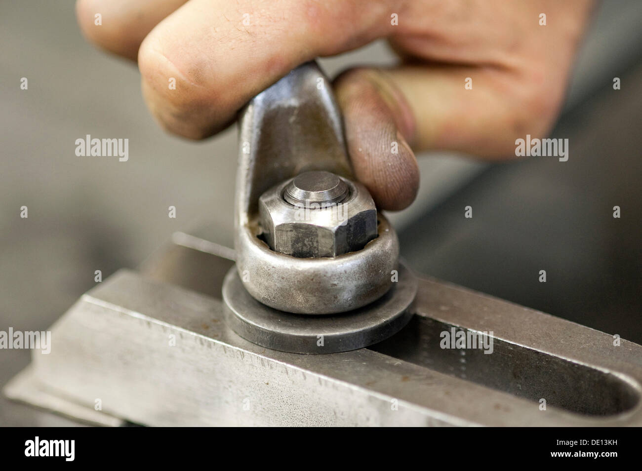 Fixing a workpiece on a milling machine Stock Photo
