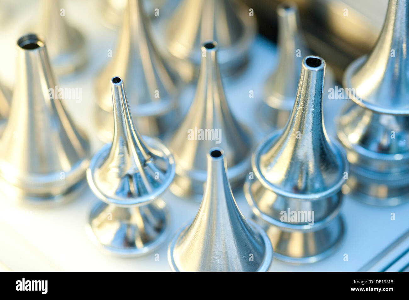 Small cones or funnels for examinations, ear, nose and throat specialist, medical instruments Stock Photo