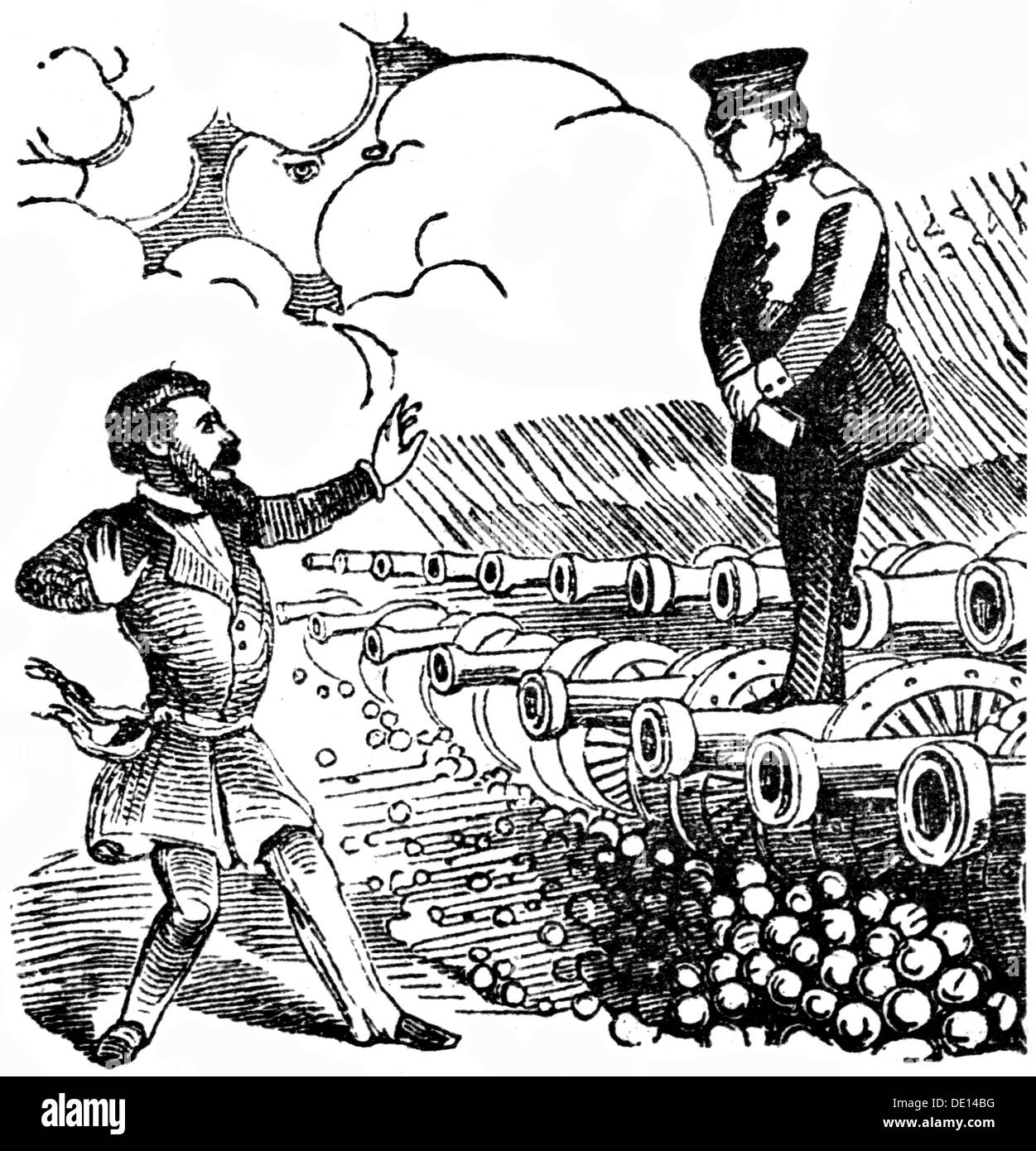 revolutions 1848 - 1849, Germany, caricature on prince William of Prussia, "He is standing on the Soil of Facts", wood engraving, "Kladderadatsch", 1848, ...