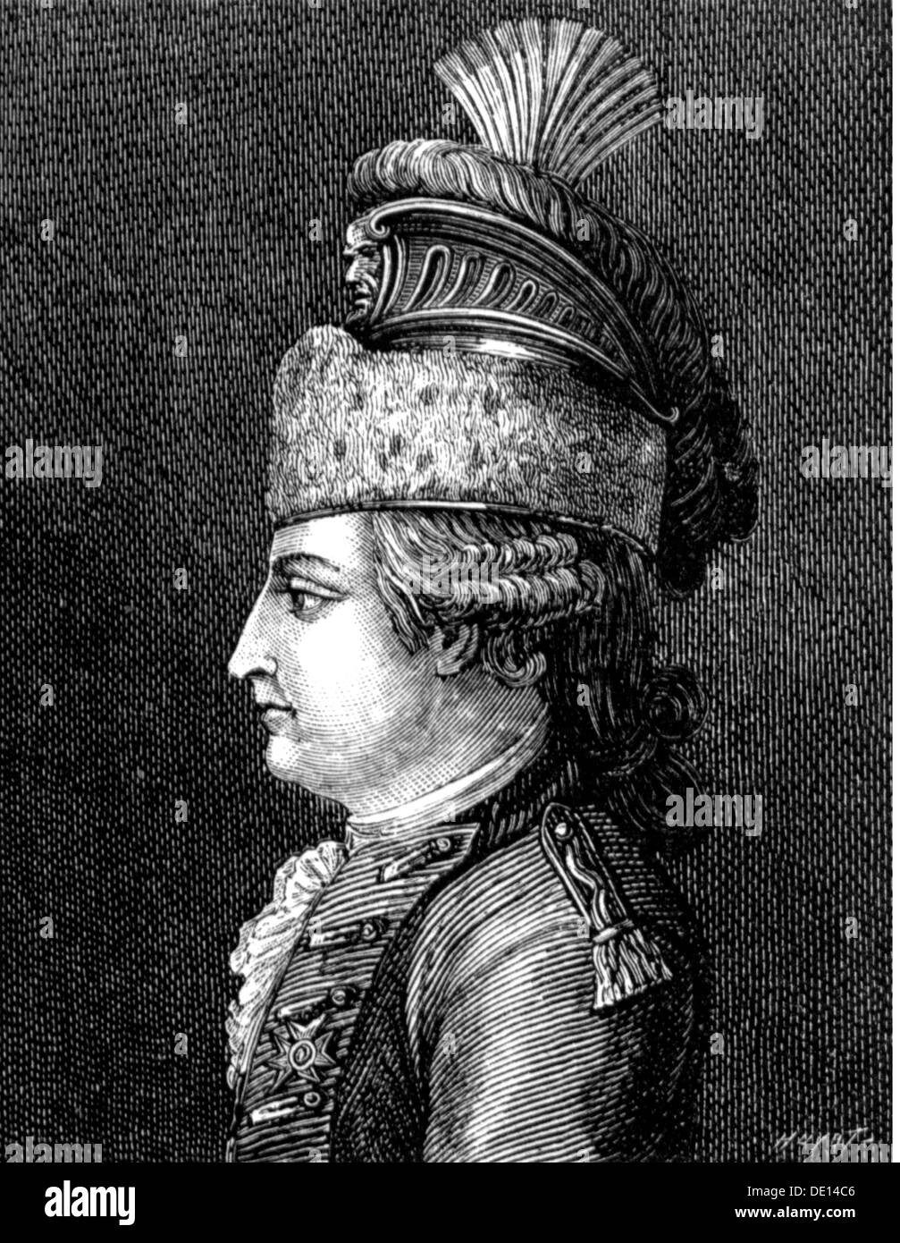 military, France, army, cavalry, officer of the dragoons, 2nd half 18th century, portrait, after contemporary copper engraving, armed forces, soldiers, soldier, uniform, uniforms, headpiece, headpieces, leather helmet, Kingdom of France, Ancien regime, people, man, men, male, insignia of rank, badge of rank, epaulette, shoulder strap, epaulettes, shoulder straps, army, armies, cavalry, cavalries, officer, officers, historic, historical, Artist's Copyright has not to be cleared Stock Photo