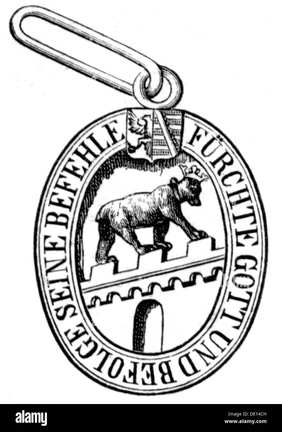 medals and decorations, Germany, Anhalt, House Order of Albert the Bear, founded 18.11.1836 by Duke Henry of Anhalt-Koethen, Duke Leopold IV of Anhalt-Dessau and Duke Alexander Carl of Anhalt-Bernburg, badge, wood engraving, 2nd half 19th century, Ascanians, Duchy of Anhalt - Köthen, Duchy of Anhalt - Dessau, Duchy of Anhalt - Bernburg, Albrecht, medal, decoration, medals, decorations, bear, bears, founded, founding, historic, historical, Heinrich, Anhalt-Koethen, Anhalt-Köthen, Anhalt-Kothen, Koethen, Köthen, Kothen, Additional-Rights-Clearences-Not Available Stock Photo