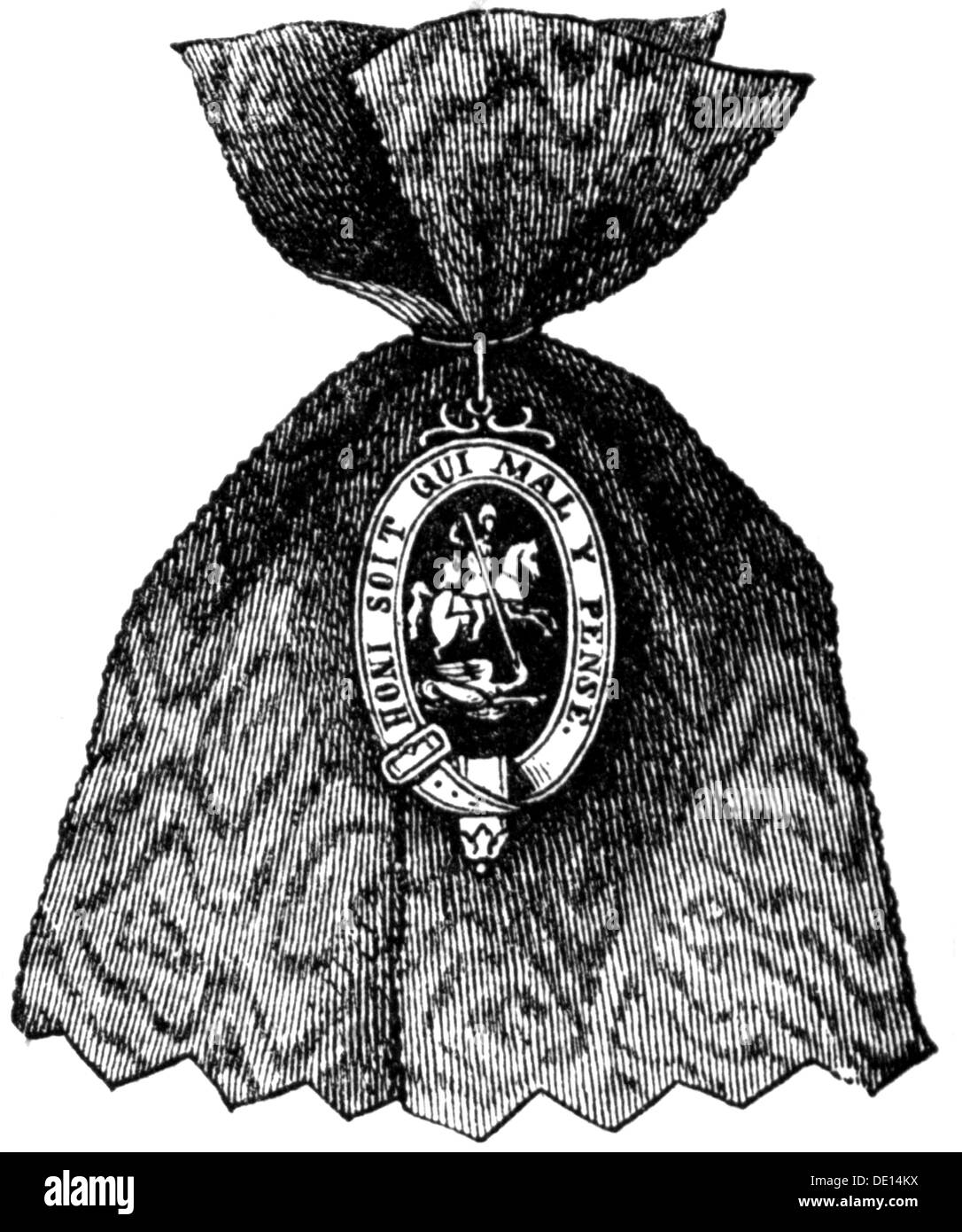 medals and decorations, Great Britain, Order of the Garter, founded 1348 by King Edward III of England, badge, wood engraving, 2nd half 19th century, Order of Chivalry, chivalric order, Kingdom of Great Britain and Ireland, British Empire, The Most Noble Order of the Garter, ribbon, ribbons, historic, historical, Additional-Rights-Clearences-Not Available Stock Photo