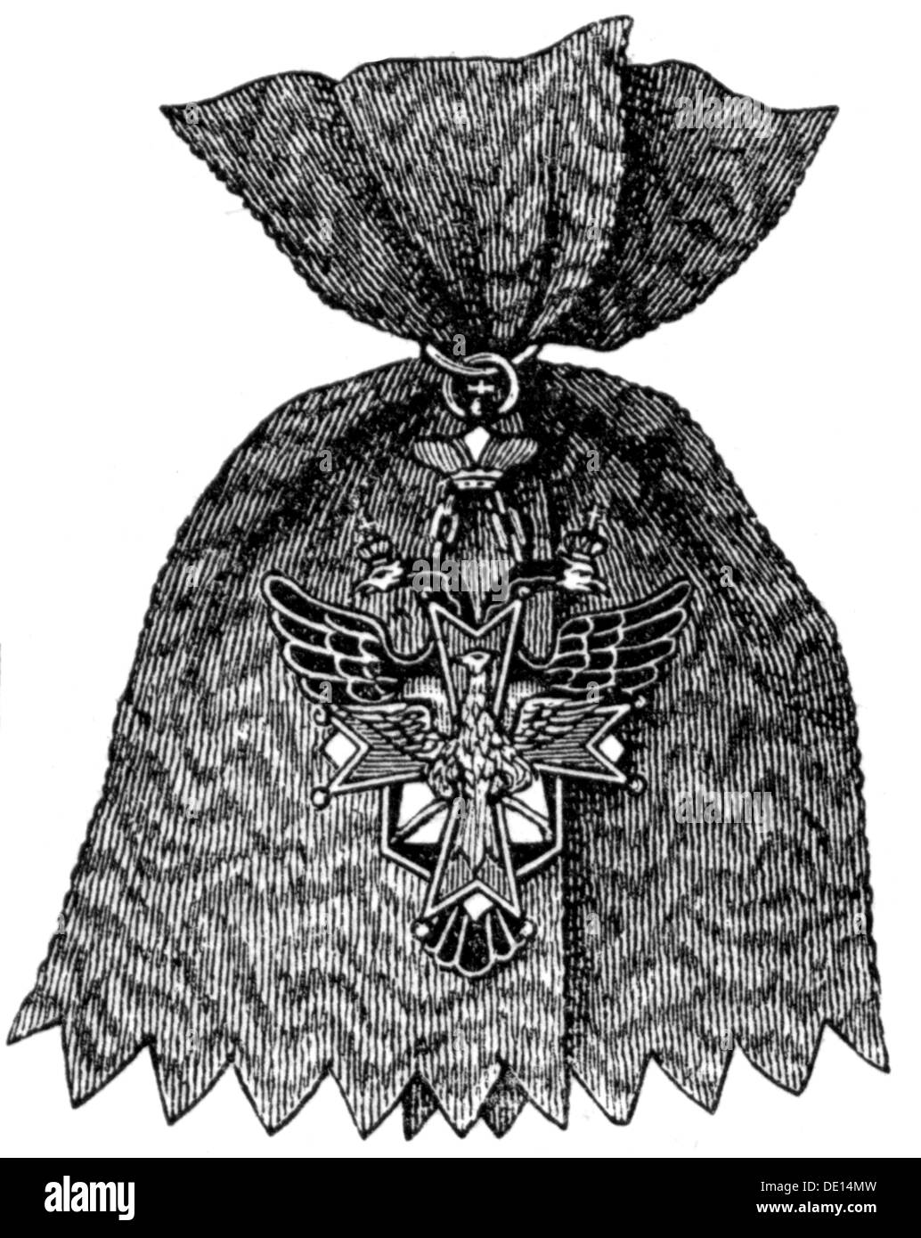 medals and decorations, Russia, Order of the White Eagle, founded 1705 by King August II of Poland, badge, wood engraving, 2nd half 19th century, cross, crosses, ribbon, ribbons, Russian empire, czardom, tsardom, eagle, eagles, historic, historical, Additional-Rights-Clearences-Not Available Stock Photo