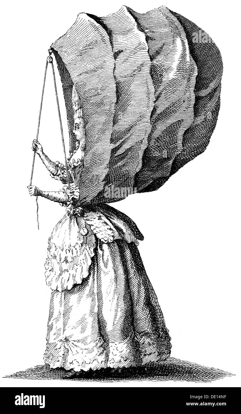 fashion, 18th century, pannier for the protection of the hair, drawing, 1778, Additional-Rights-Clearences-Not Available Stock Photo