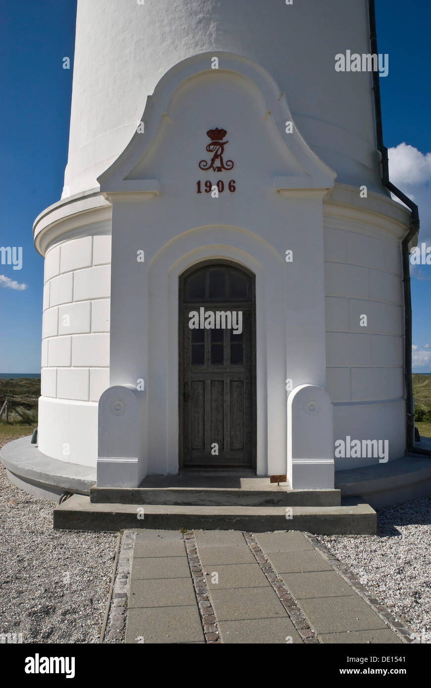 Entrance to the lighthouse at Nørre Lyngvig, Hvide Sande, Jutland, Denmark, Europe Stock Photo