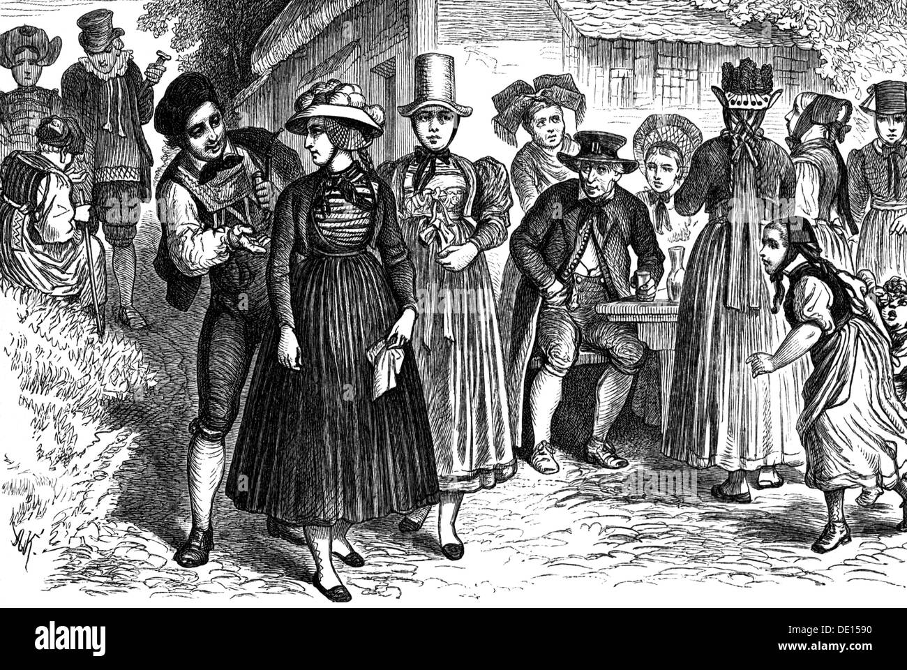 fashion, traditional costume, Baden, women and men in Baden traditional ...