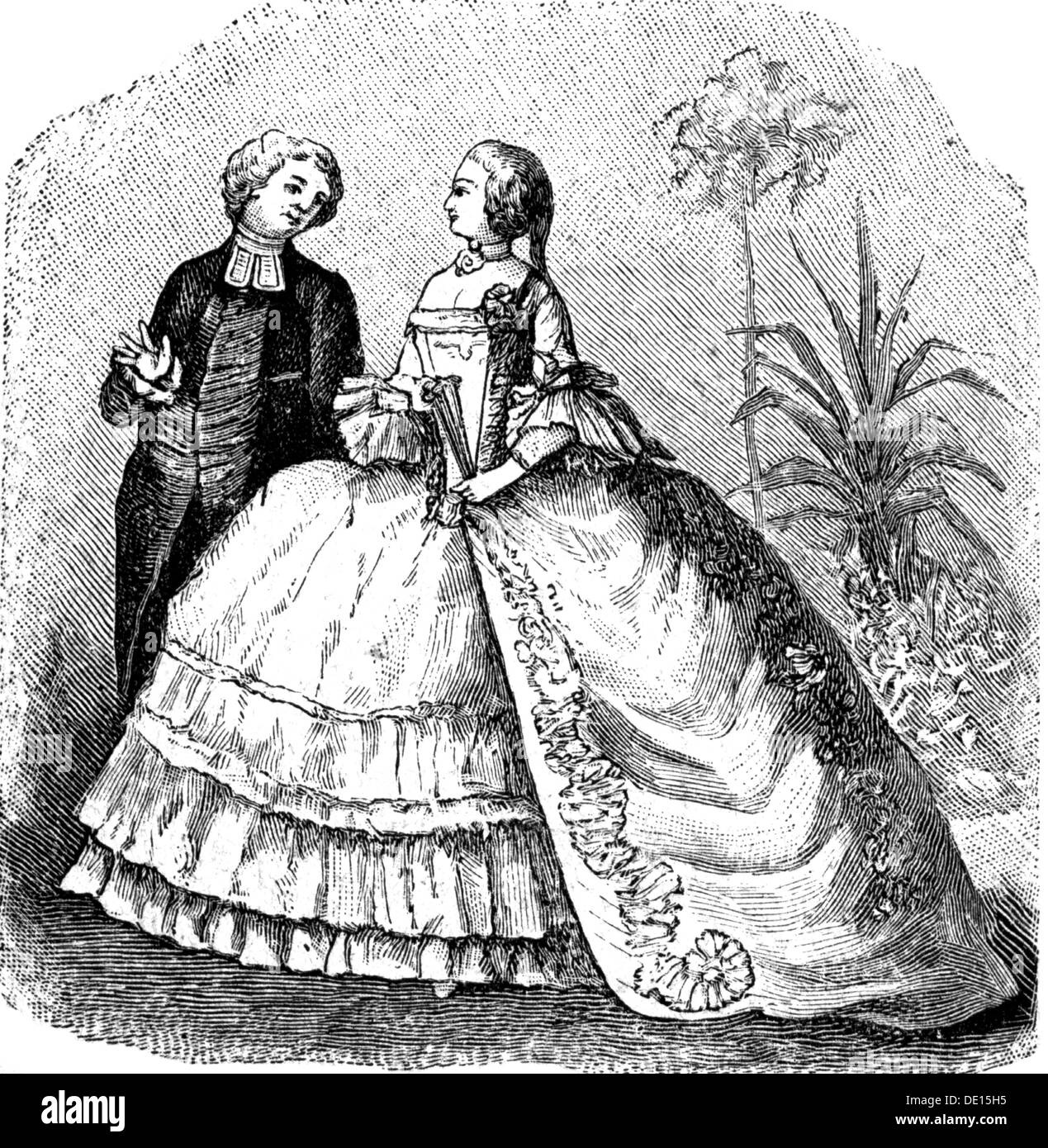 fashion,18th century,woman in ball dress,after painting by Gabriel de Saint-Aubin,18th century,wood engraving,19th century,18th century,19th century,graphic,graphics,clothes,outfit,outfits,ladies' fashion,fashion for women,women's clothing,pannier,panniers,side hoops,hoop skirt,hoopskirt,hooped skirt,hoop skirts,hoopskirts,hooped skirts,full length,standing,parish priest,priest,parish priests,priests,conversation,conversations,talks,talking,talk,Saint - Aubin,ball dress,ball dresses,historic,historical,woman,women,fem,Additional-Rights-Clearences-Not Available Stock Photo