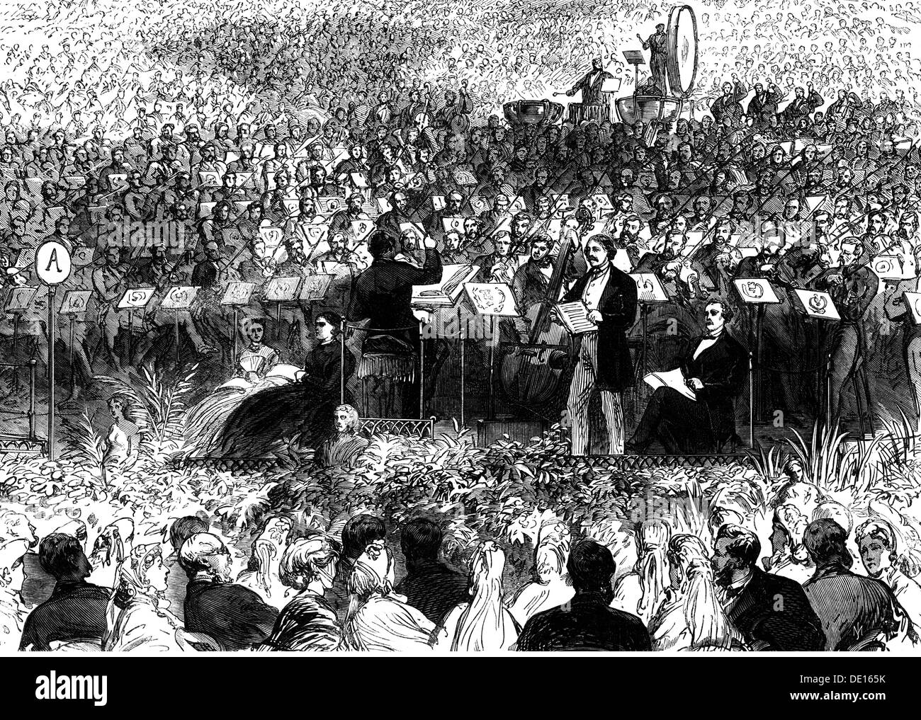 music, concert, Handel festival, Crystal Palace, London, wood engraving, 'The Illustrated London News', 1865, Additional-Rights-Clearences-Not Available Stock Photo
