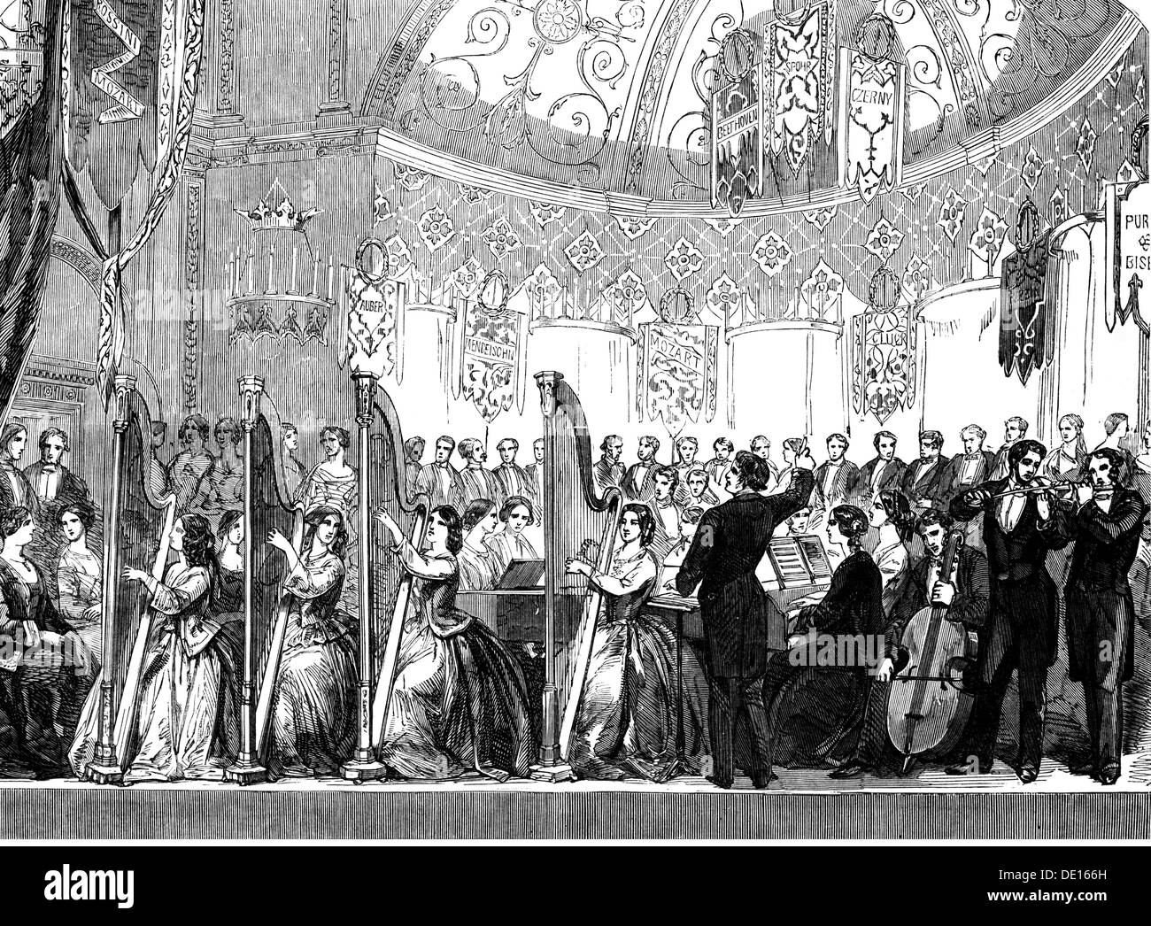music, concert, amateur concert for the fund of the infirmary of Newcastle-upon-Tyne, wood engraving, 'The Illustrated London News', 1853, Additional-Rights-Clearences-Not Available Stock Photo