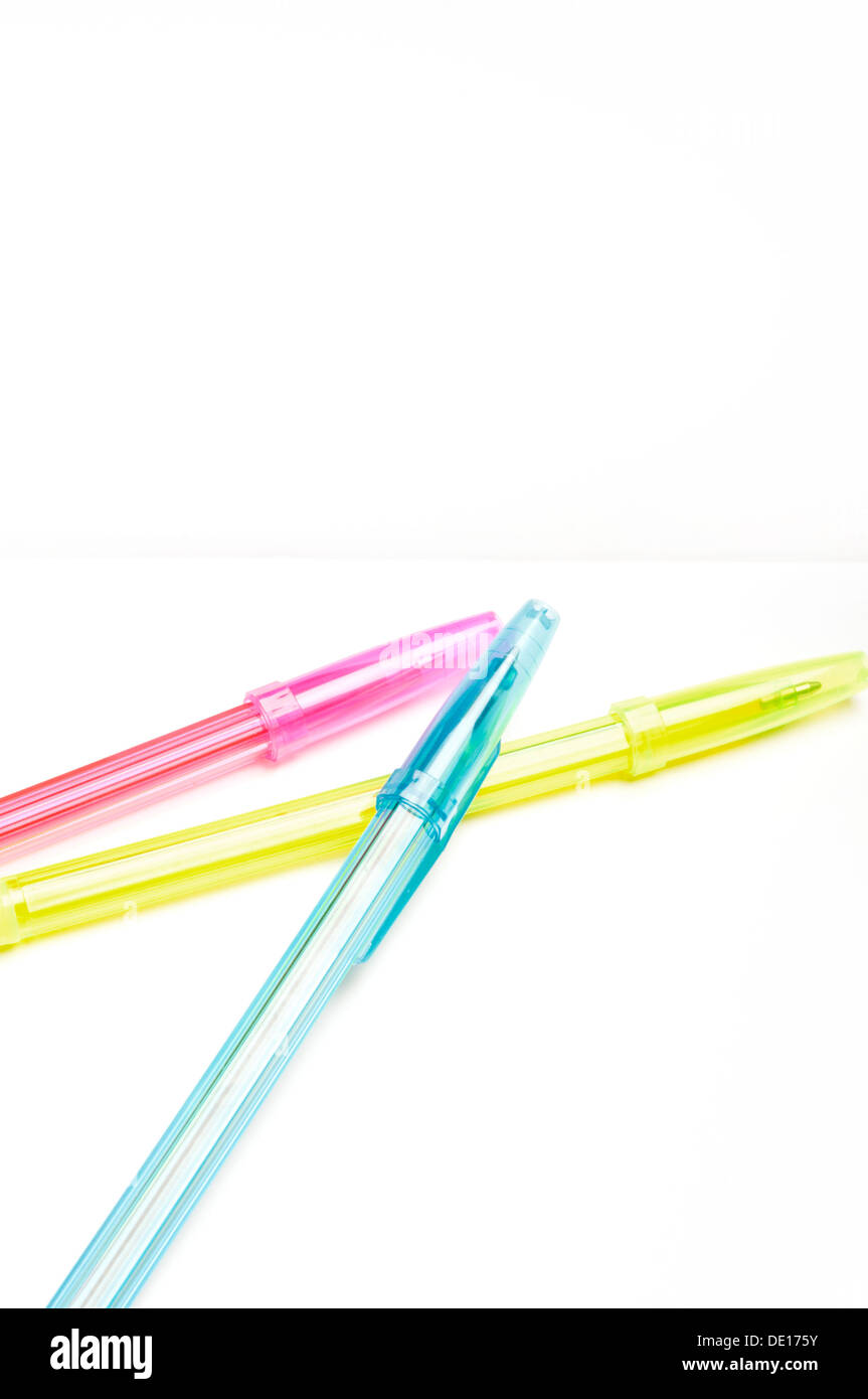 blue red and yellow pen Stock Photo