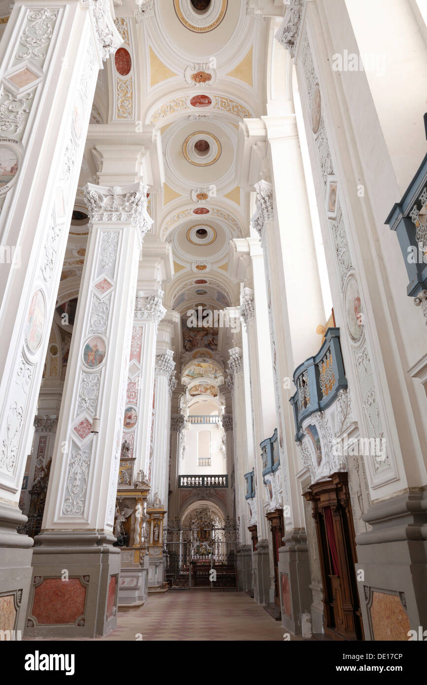 Interior view, former Schoental Cistercian abbey, aisle of the baroque abbey, by architect Leonhard Dientzenhofer Stock Photo