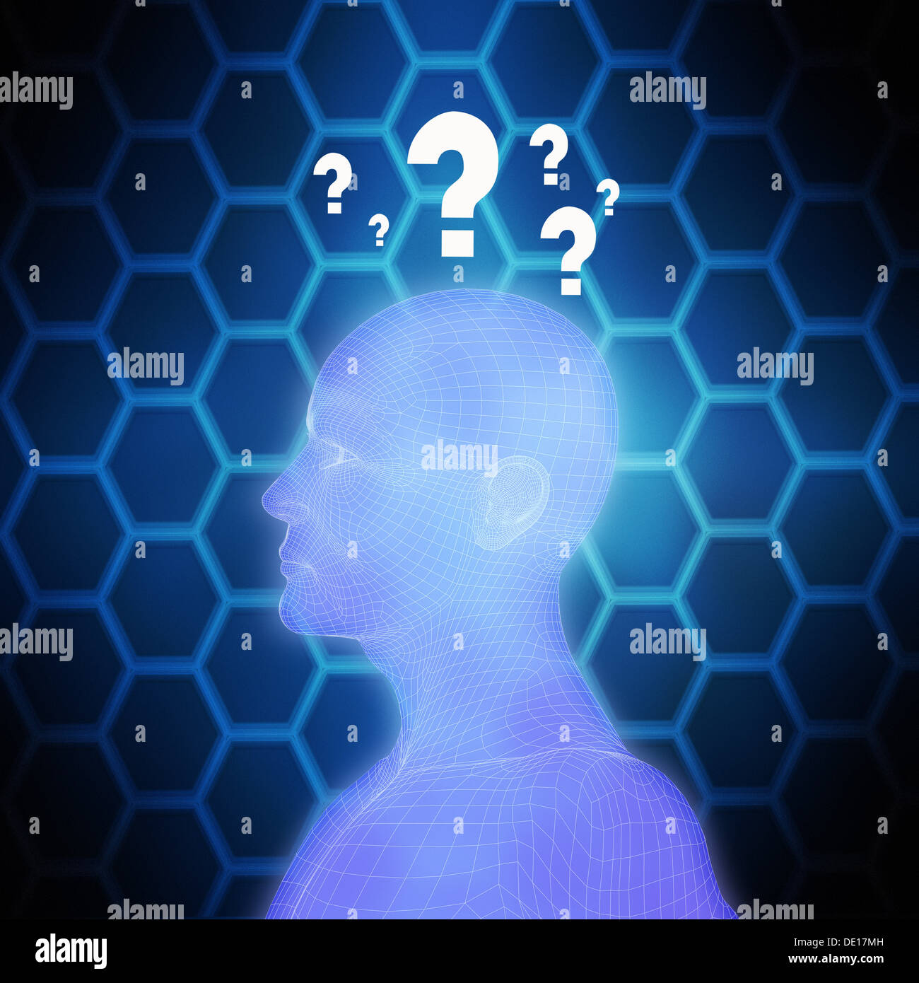 human head with question marks Stock Photo