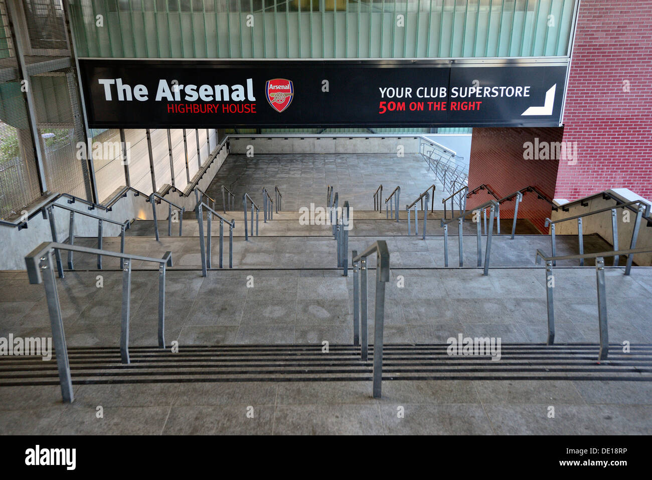 Stairs leading to the Arsenal FC Emirates football stadium Stock Photo
