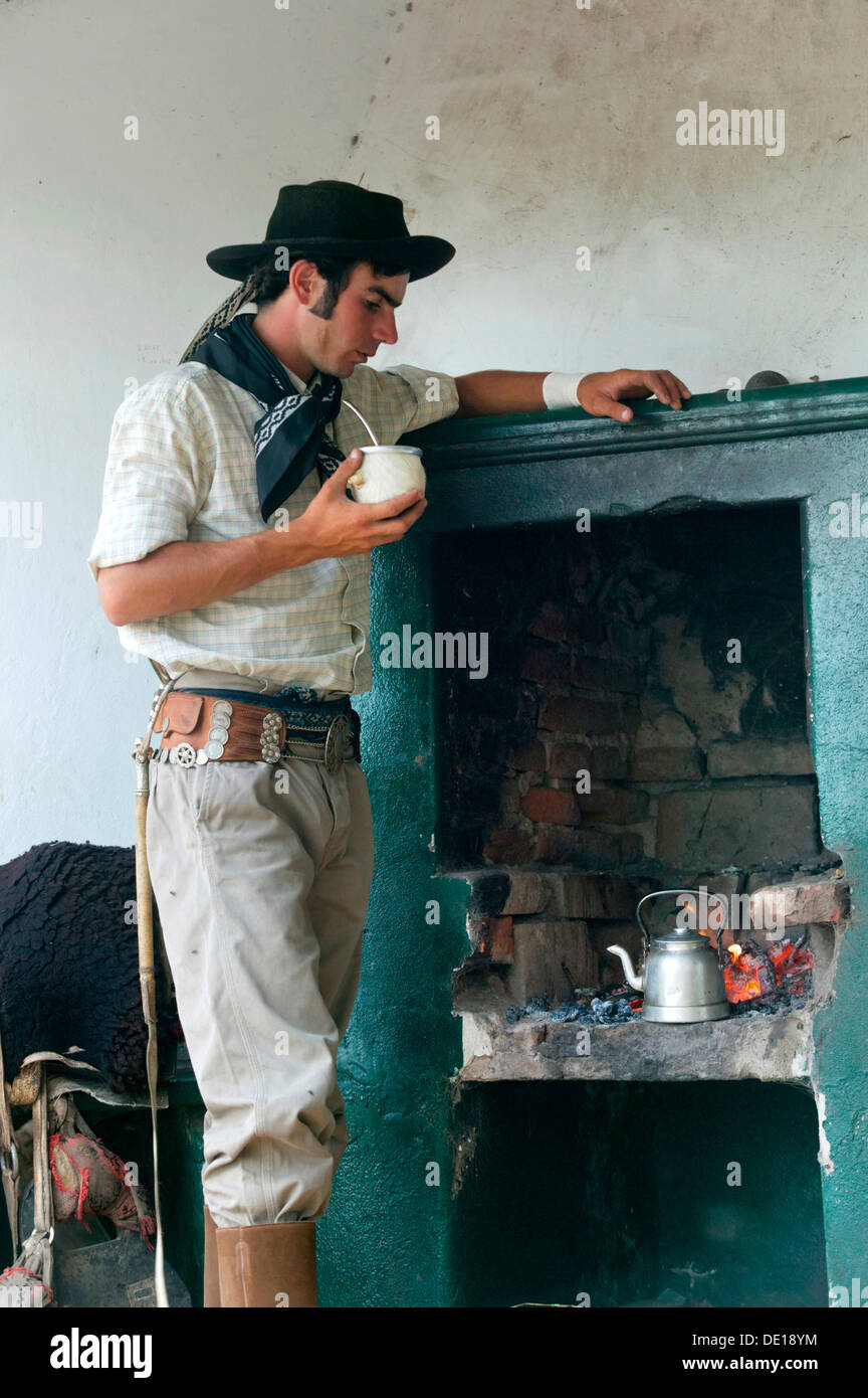 Gaucho drinking mate tea, Estancia San Isidro del Llano towards Carmen